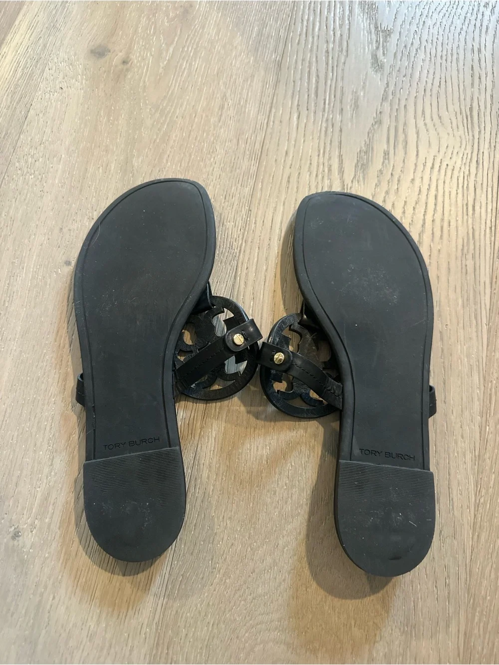 Tory Burch Black Logo Medallion Thong Sandals